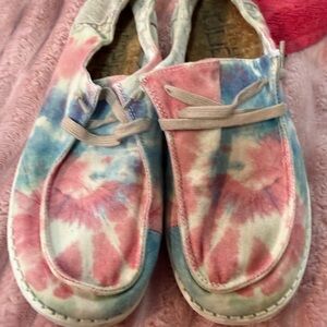Hey Dude Tie-Dye Moccasins - Pink and Blue